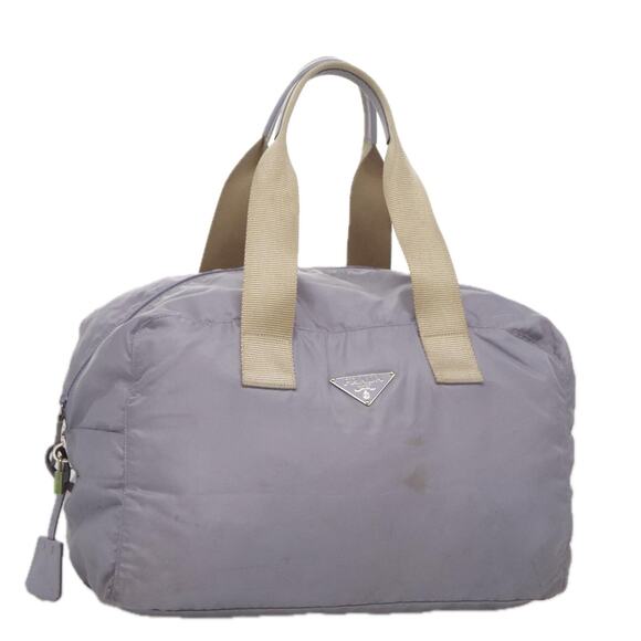 PRADA Boston Bag Nylon Purple Beige Silver - Picture 1 of 16